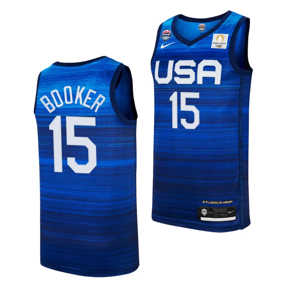 USA Basketball 2024 Olympics Games Devin Booker 15 Navy Jersey Men’s